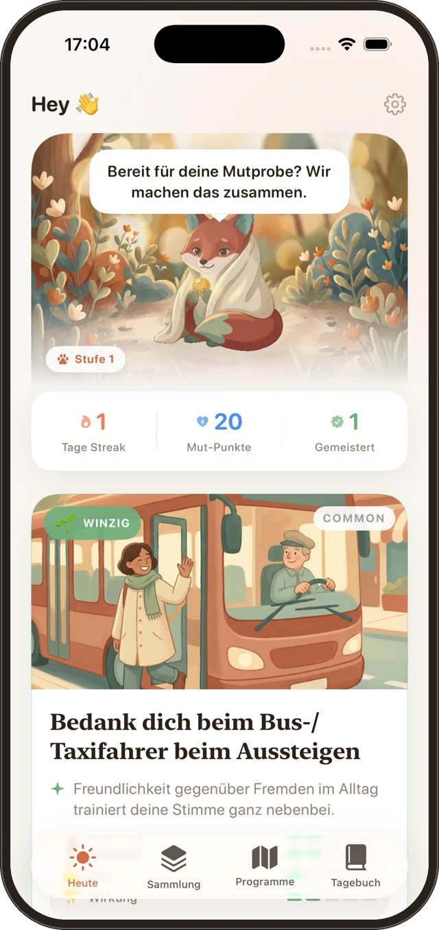 Anxiety Quest App: Tages-Mutprobe „Bedank dich beim Busfahrer beim Aussteigen